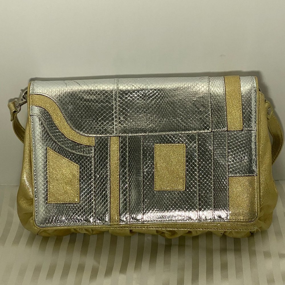 Be&D Designer Signed Gold Silver Flap Clutch Bag with shoulder strap